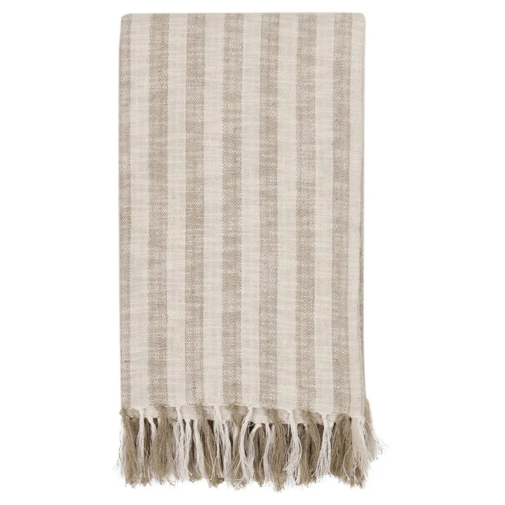 Jolene Coastal Beach Natural Cotton Striped Throw Blanket | Kathy Kuo Home