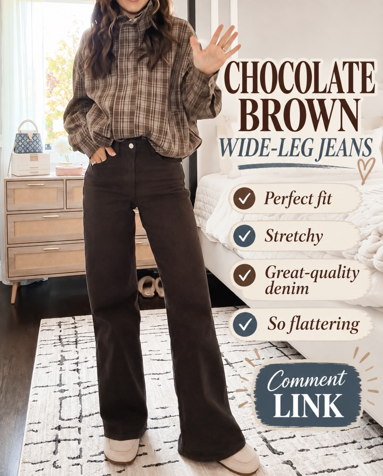The chocolate brown jeans are just as good as the fit 👀 They’re stretchy, flattering, and feel like such nice denim. 
💬Comment LINK and I’ll send you the details!

#LTKSeasonal #LTKmomlife #LTKootd