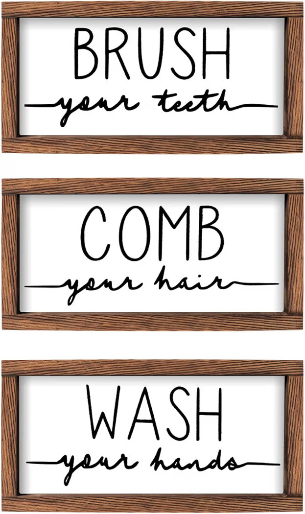LIBWYS Bathroom Sign & Plaque (Set of 3) Wash Your Hands Brush Your Teeth Comb Your Hair Decorati... | Amazon (US)