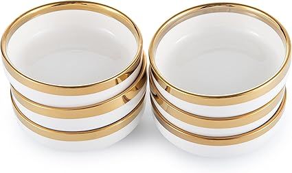 KeyChefLAB Porcelain Ceramic Dipping Sauce Dish Set, White/Emerald Green with Gold Trim Round Ser... | Amazon (US)