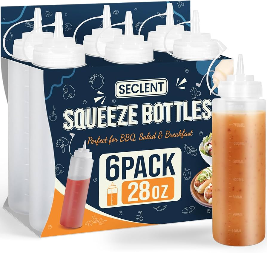 28 oz Condiment Squeeze Bottles, Salad Dressing Container, Ketchup and Mustard Bottles Squeeze, S... | Amazon (US)