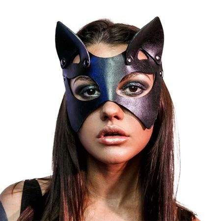 Sexy PU Leather Rivet Cat Eye Cover Cosplay Costume Accessories Cat Ear Half Face Cover for Hallowee | Walmart (US)