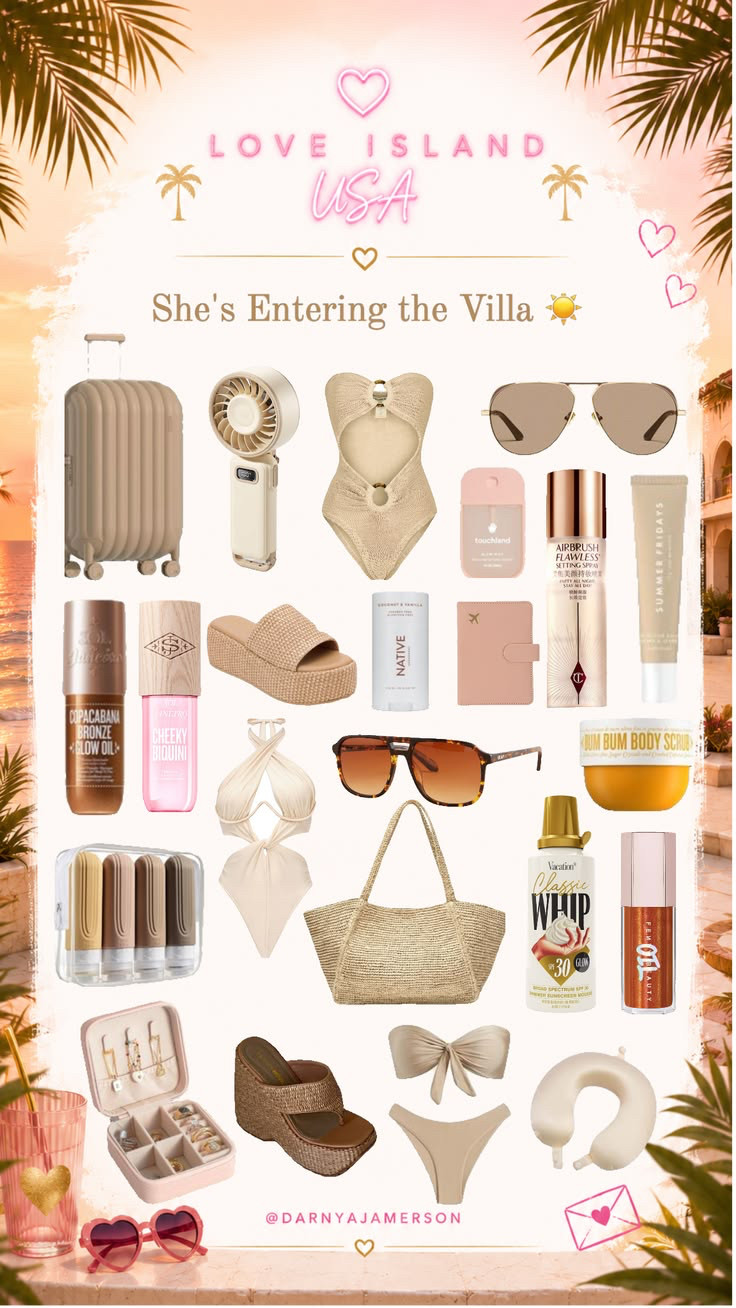 What I'd Pack for Love Island USA 🌴

love island, love island usa, villa girl, vacation essentials, travel essentials, summer vacation, beach vacation, tropical vacation, resort wear, vacation outfits, travel must haves, beach essentials, swimwear, summer style, vacation packing, beach bag essentials, neutral aesthetic, summer beauty, vacation beauty essentials, amazon travel finds, amazon vacation finds, villa inspired, girls trip essentials, vacation accessories, summer favorites

#LTKselfcare #LTKSwim #LTKTravel