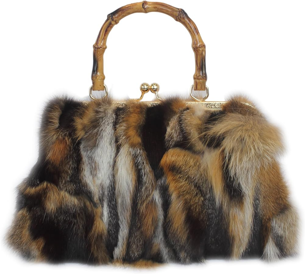 Fosrion Real Fox Fur Handbag – Vintage Kisslock Purse with Bamboo Handle, Patchwork from Ethica... | Amazon (US)
