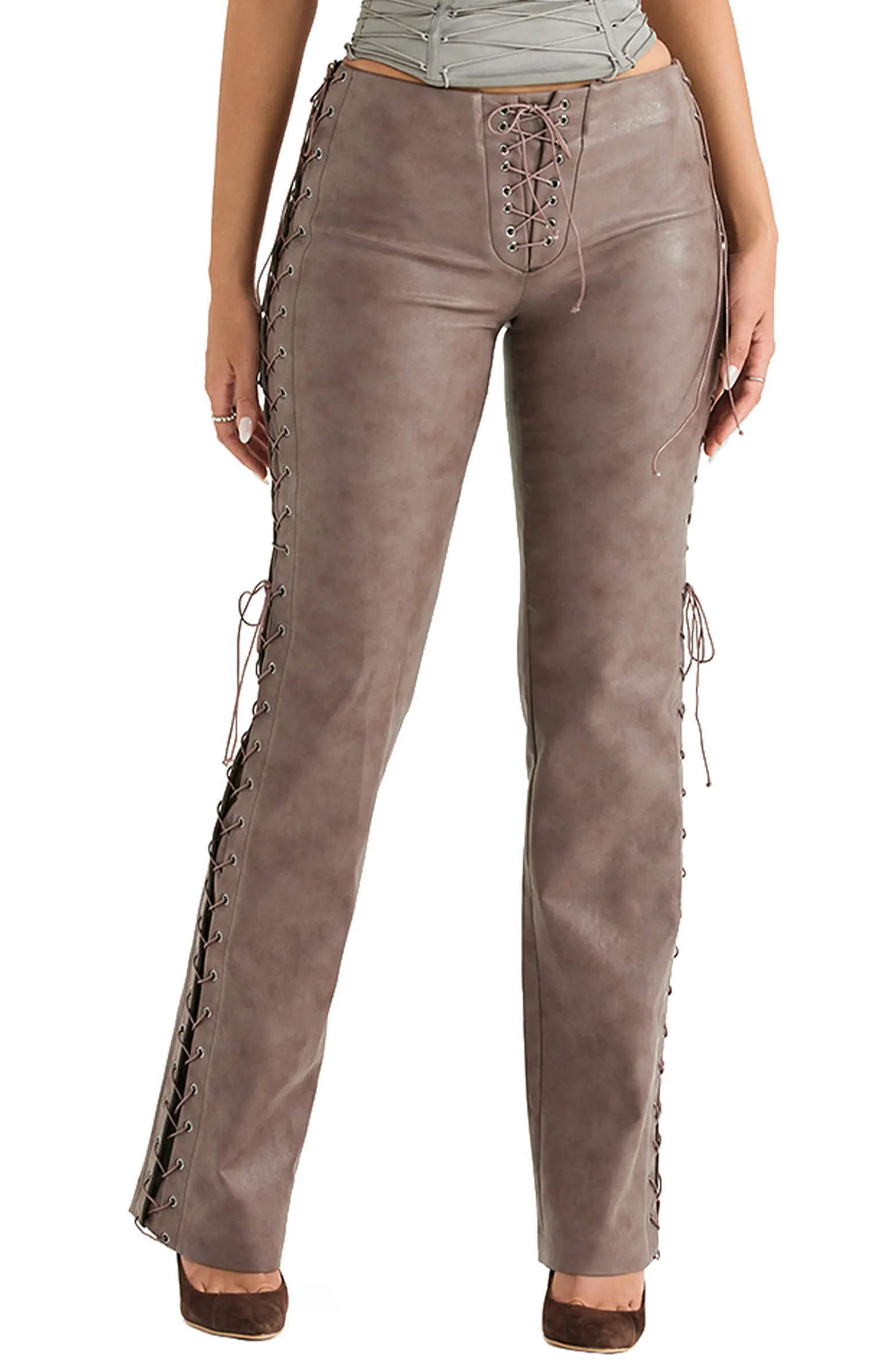 Drew Lace-Up Faux Leather Trousers | Nordstrom