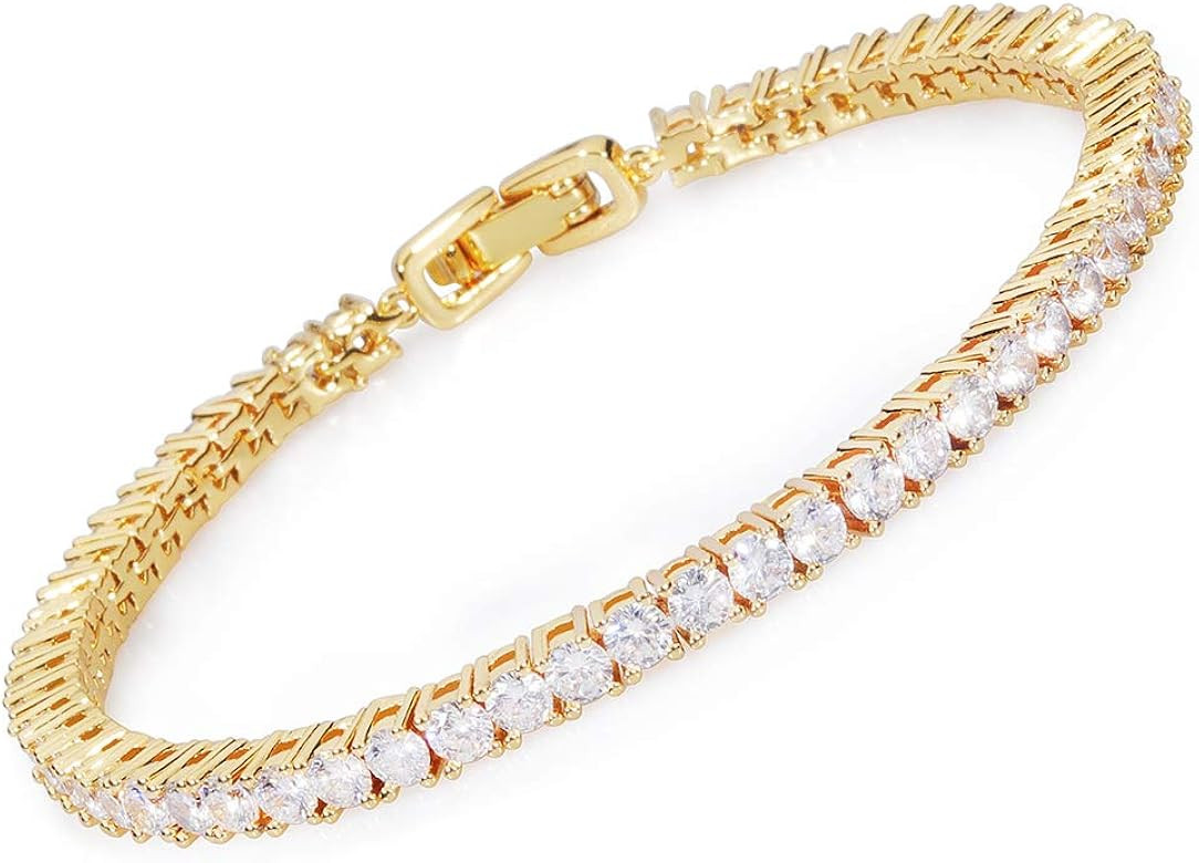 Tennis Bracelet Crystal Jewelry Lady Valentines Gift Zirconia Platinum Plated Bangle | Amazon (US)