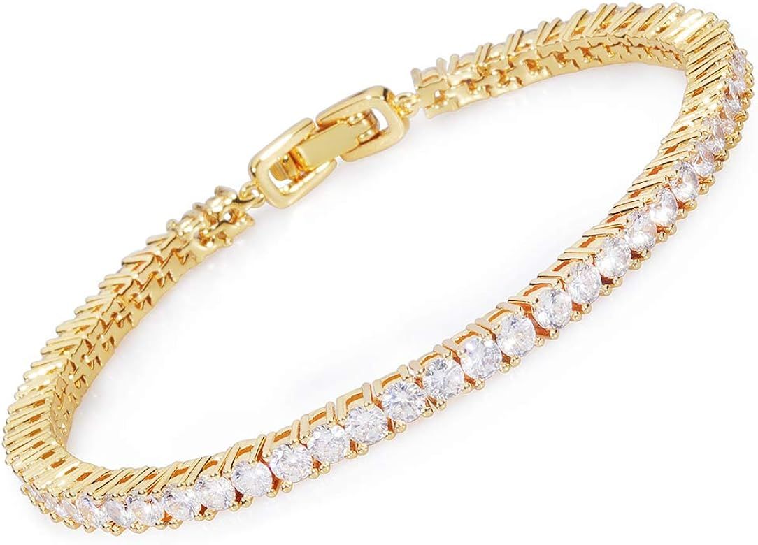 Tennis Bracelet Crystal Jewelry Lady Valentines Gift Zirconia Platinum Plated Bangle | Amazon (US)