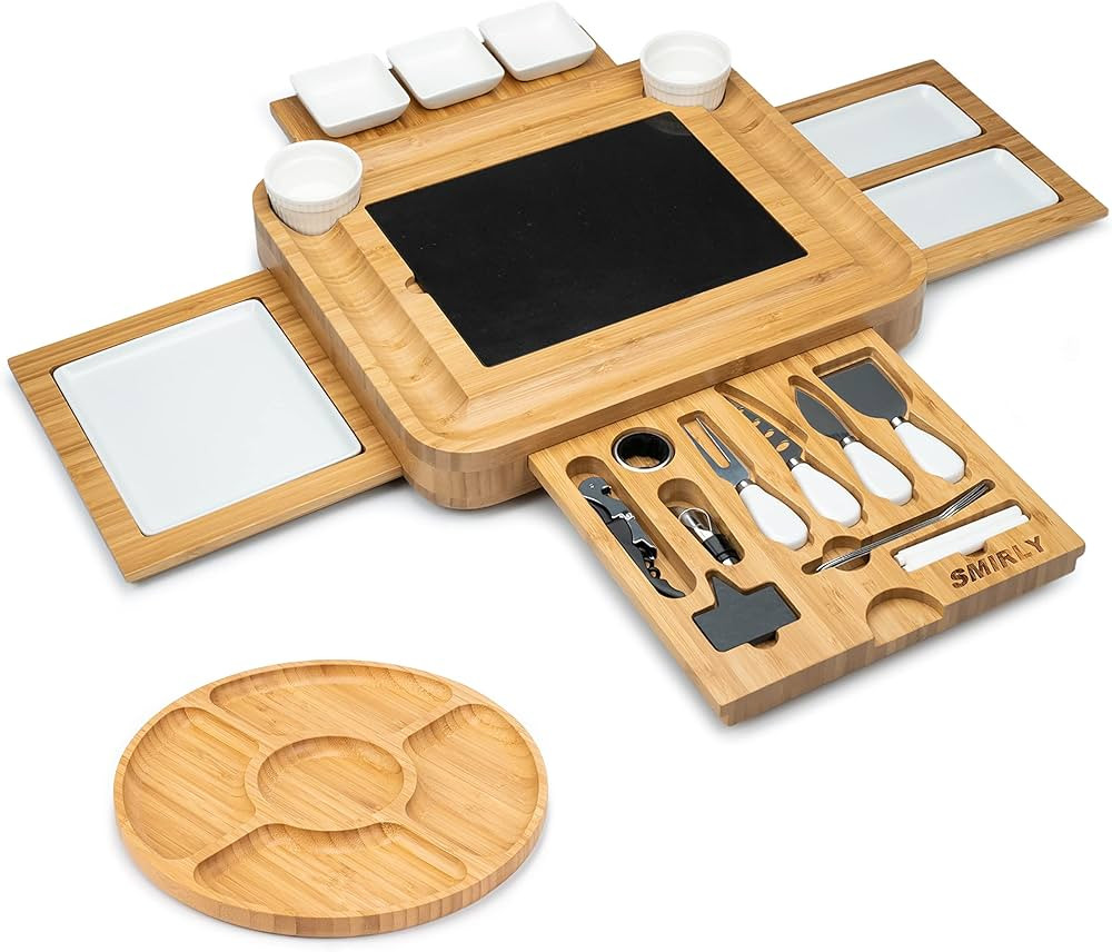 SMIRLY Bamboo Cheese Board and Knife Set: Extra Large Charcuterie Board Set & Accessories, Unique... | Amazon (US)