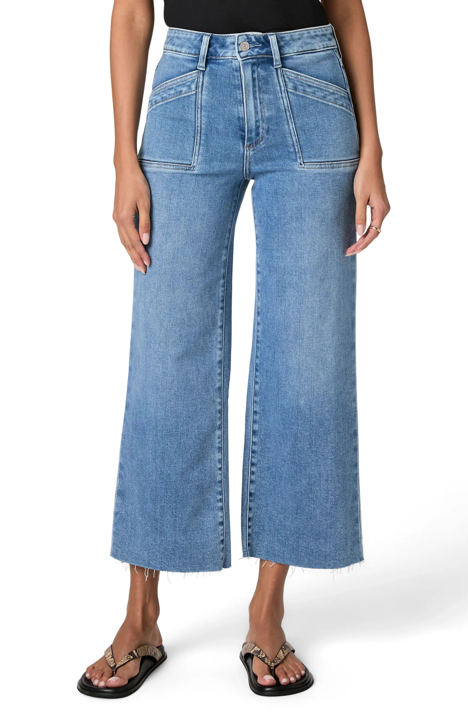 PAIGE Anessa Raw Hem High Waist Ankle Wide Leg Jeans | Nordstrom | Nordstrom