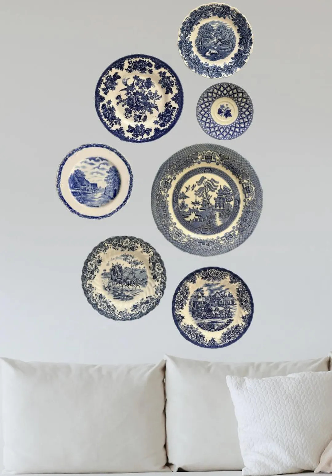 Vintage Blue & White Transferware Plate Set – Gallery Wall Decor - Etsy | Etsy (US)