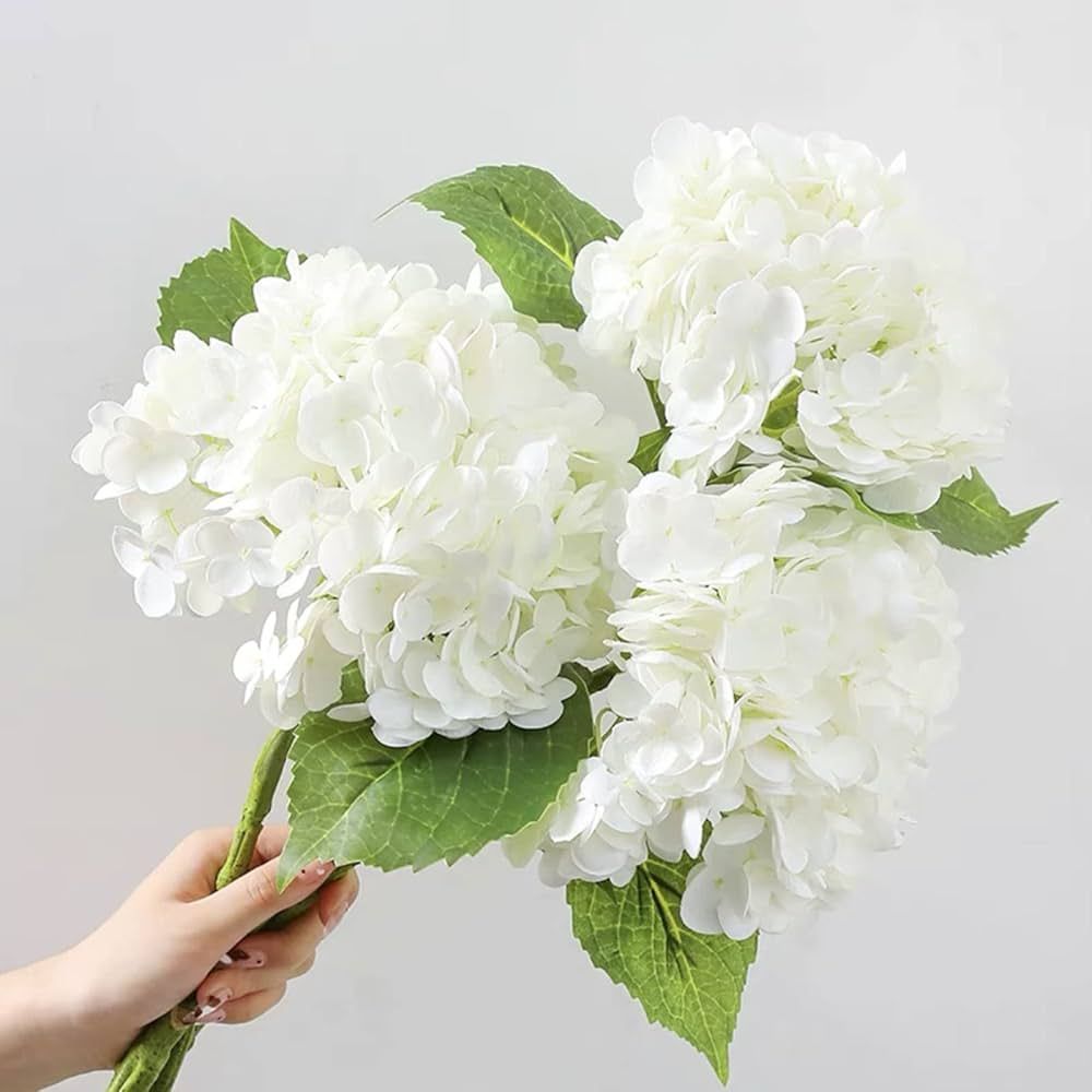 ZooeyRoose 3 Pcs White Royal Artificial Hydrangea 21" Large Real Touch Hydrangeas Heads with Stem... | Amazon (US)