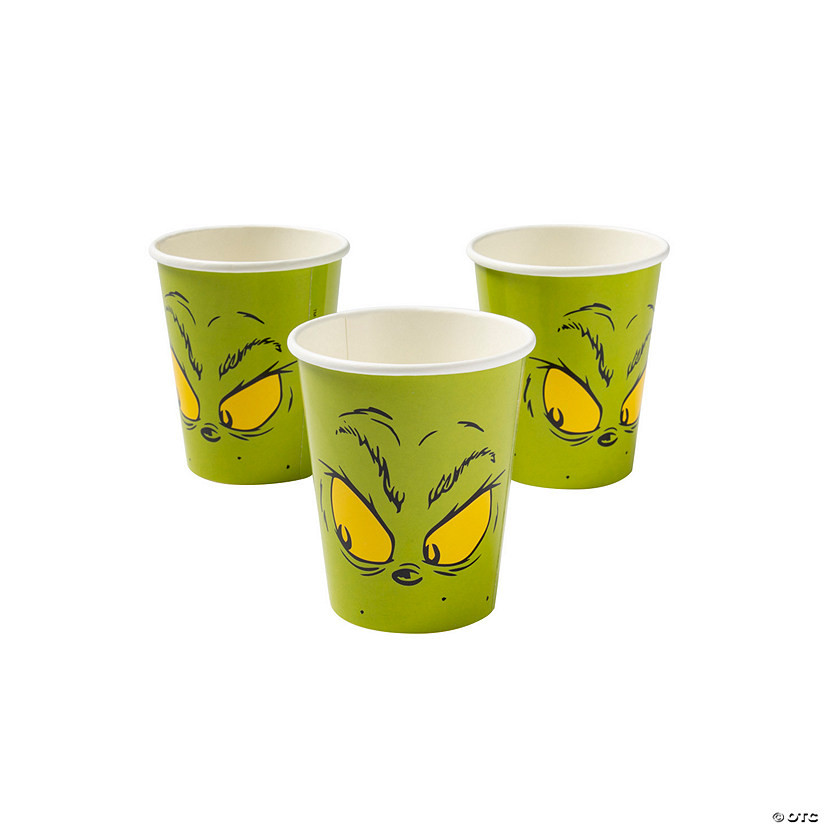 3 3/4" 9 oz. Dr. Seuss™ The Grinch Green Disposable Paper Cups - 8 Ct. | Oriental Trading Company