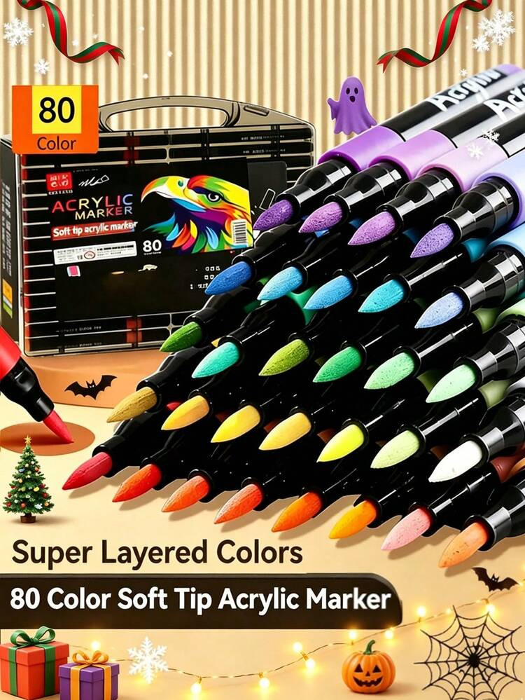 80pcs/Set High Gloss Acrylic Pens, Gel Pens, Large Capacity Quick Dry Colored Markers, Back To Sc... | SHEIN