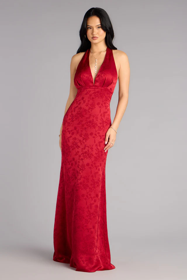 Adelle Satin Halter A-Line Formal Dress | Windsor Stores
