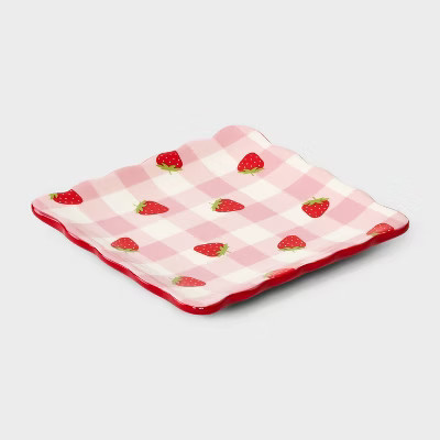 Strawberry and Gingham Print Ceramic Jewelry Tray - A New Day™ Red/White | Target