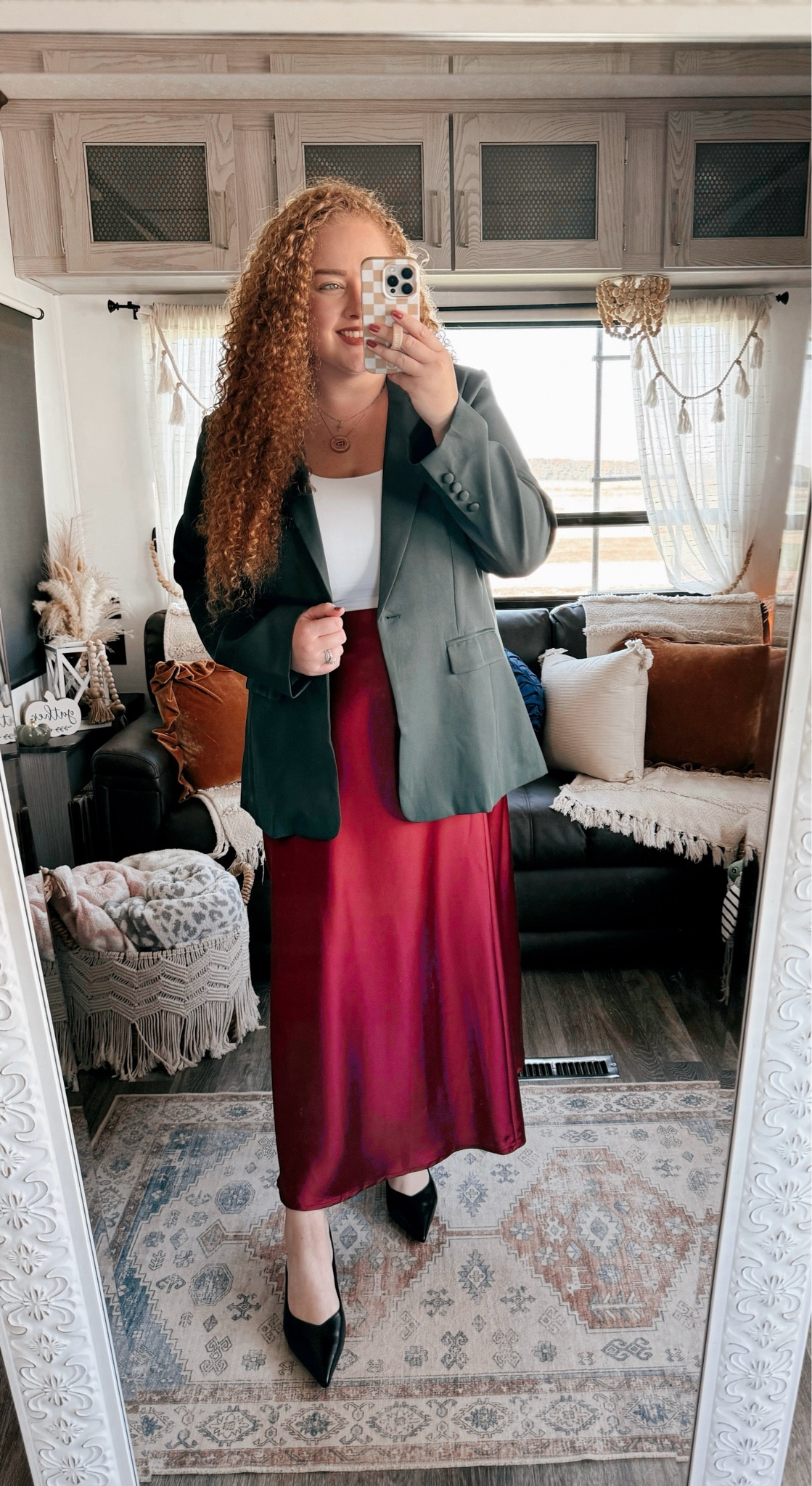 The perfect holiday office look ♥️office outfit | office style | office look | amazon office outfit | amazon office style | amazon office must haves | work wear | amazon work wear | work wear style | amazon work wear style | blazer | amazon blazer | amazon green blazer  | amazon skirt | amazon silk skirt | amazon red silk skirt  | amazon heels | amazon finds | amazon fashion | amazon outfit | amazon look | holiday office look | holiday office wear | holiday looks for the office 

#LTKStyleTip #LTKWorkwear #LTKMidsize