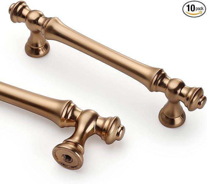 Asidrama 10 Pack 3.75 Inch(96mm) Champagne Bronze Kitchen Cabinet Handles,Brushed Brass Cabinet P... | Amazon (US)