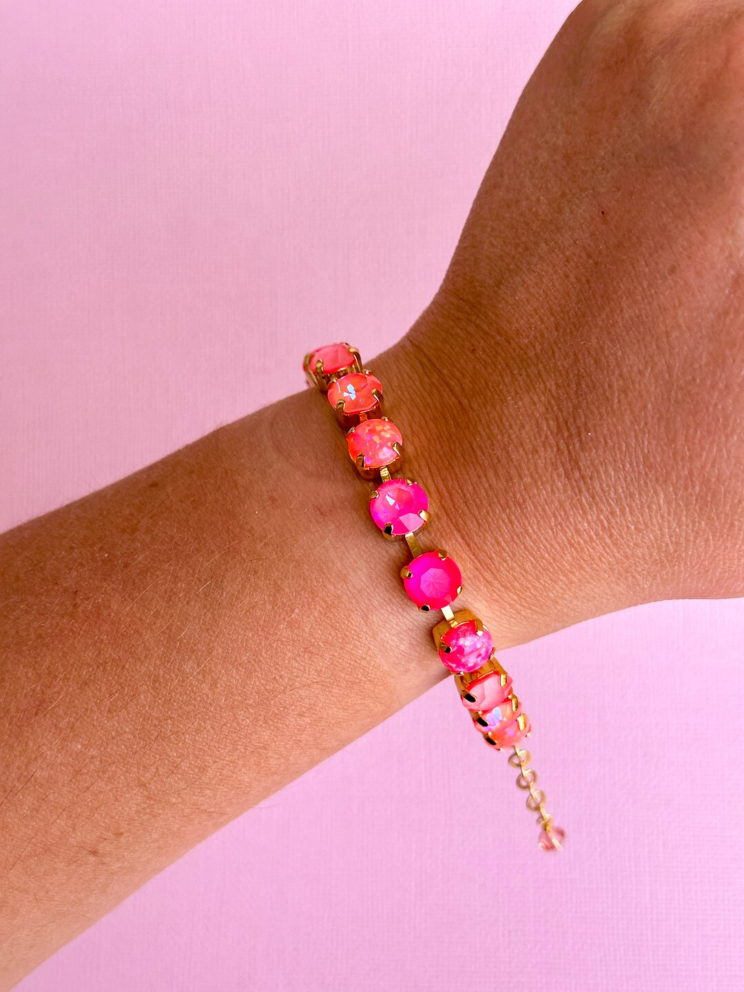 8mm bracelet Pink Sherbet -choose setting color and length | Etsy (US)