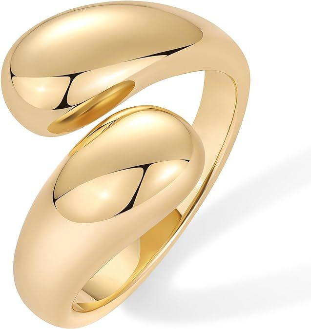 PAVOI 14K Gold Plated Chunky Open Twist Stackable Rings for Women | Bold Crossover Statement Ring... | Amazon (US)