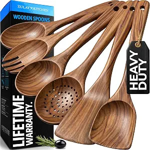 Zulay Kitchen 6 Piece Wooden Spoons for Cooking – Natural Teak Wooden Utensil Set, Easy to Clea... | Amazon (US)