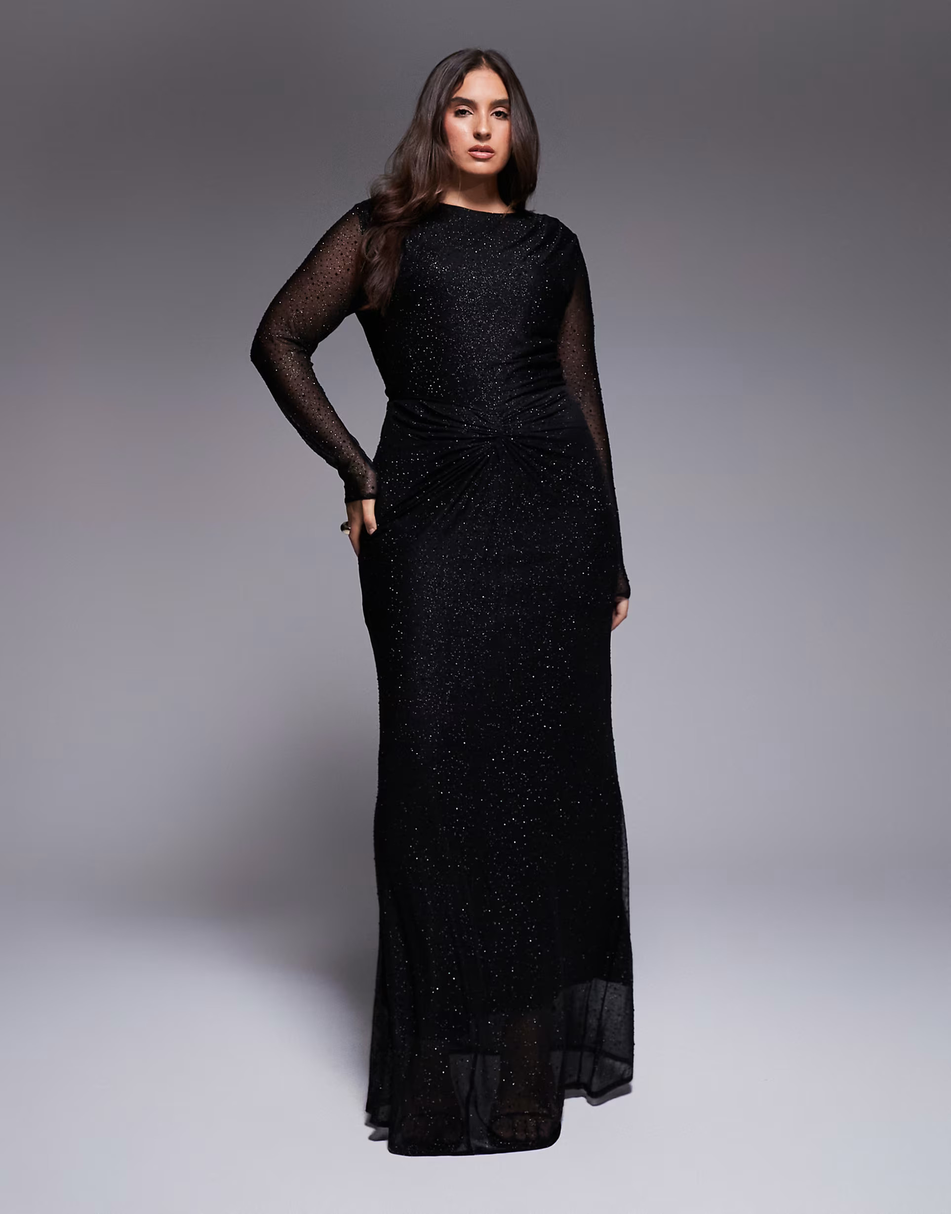 Jaded Rose Plus hotfix slinky maxi dress with knot detail in black | ASOS | ASOS (Global)