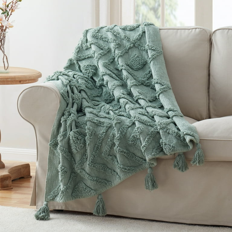 My Texas House Cameron Tufted Diamond Cotton Throw, Easy Wash, 50 x 60, Eucalyptus | Walmart (US)