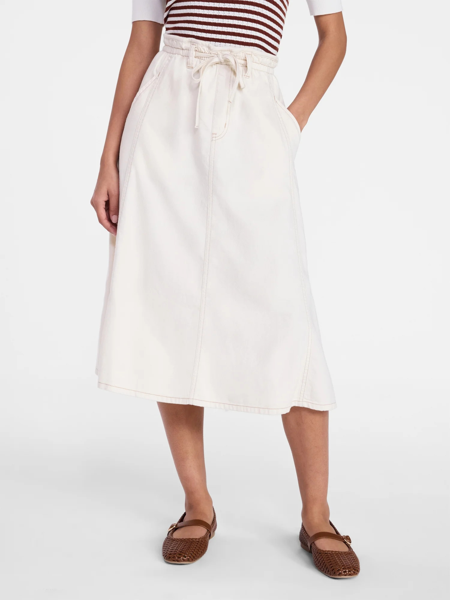 Time and Tru Women's Tie Waist Denim Midi Skirt, Sizes XS-XXXL | Walmart (US)