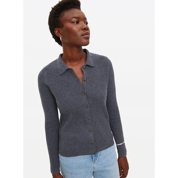 Navy Ribbed Collared Cardigan 18 | Tu Clothing