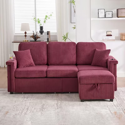 Accent Sofa Couch Modern Style with USB Charging Port, Storage Ottoman, Cup Holders for Living Room 76.38"W Red-3irtyhousy | Target
