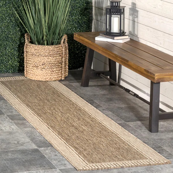 Alegre Bordered Power Loomed Tan Indoor/Outdoor Rug | Wayfair North America