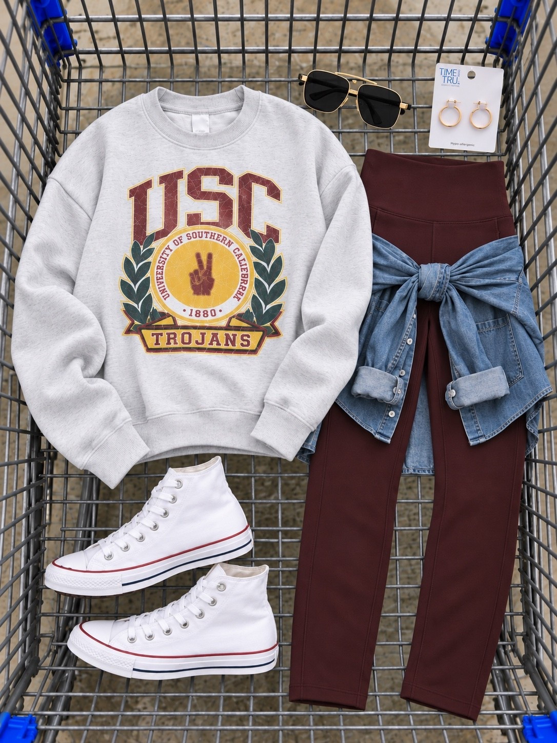 This USC game day look is such a good mix of sporty + put together. The burgundy leggings, denim layer and white high-tops make the sweatshirt feel way more styled. 🏈

#LTKgrwm #LTKootd