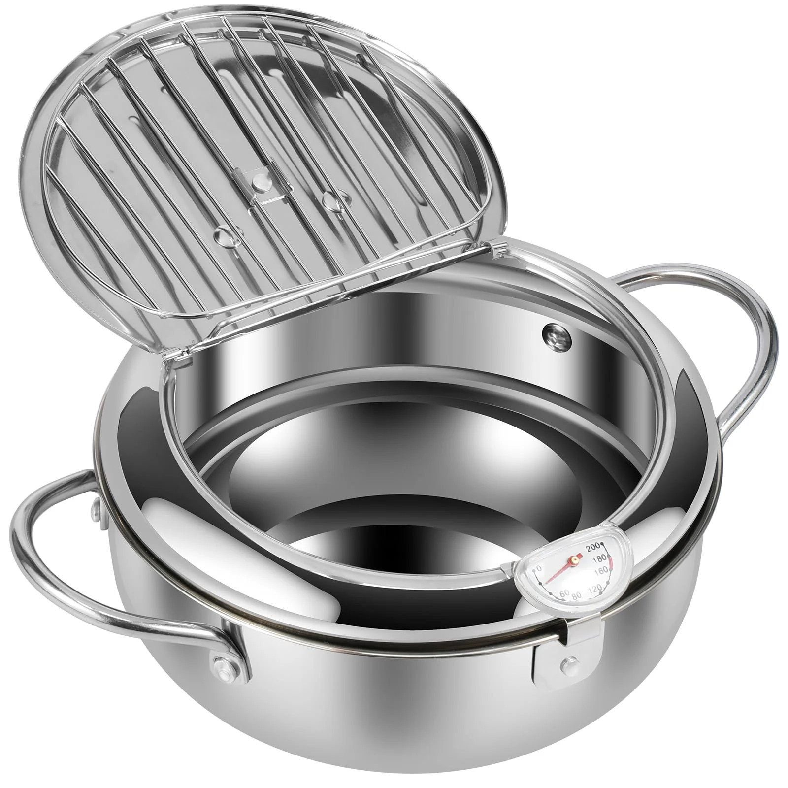 Etokfoks 8.2 Inch Deep Fryer Pot with Strainer Basket and Thermometer Stainless Steel Deep Frying Pot with Handle Japanese Style Oil Mini Fryer | Lowe's