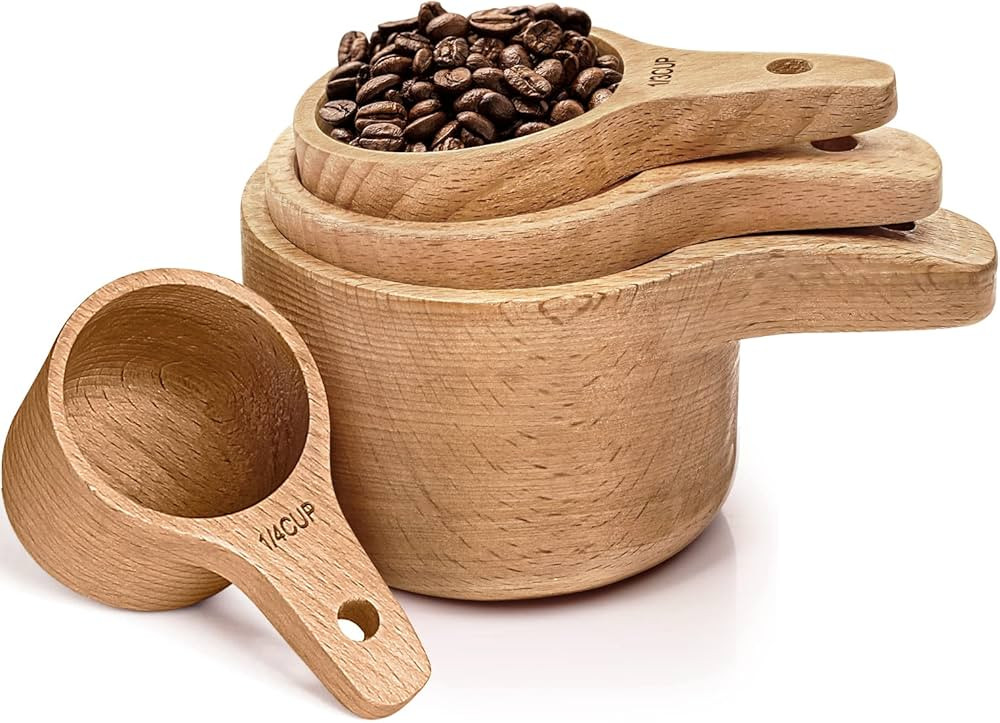 Wood Measuring Cups Set of 4, Paincco Natural Wooden Measuring Cups Measuring Spoons for Gift Dry... | Amazon (US)
