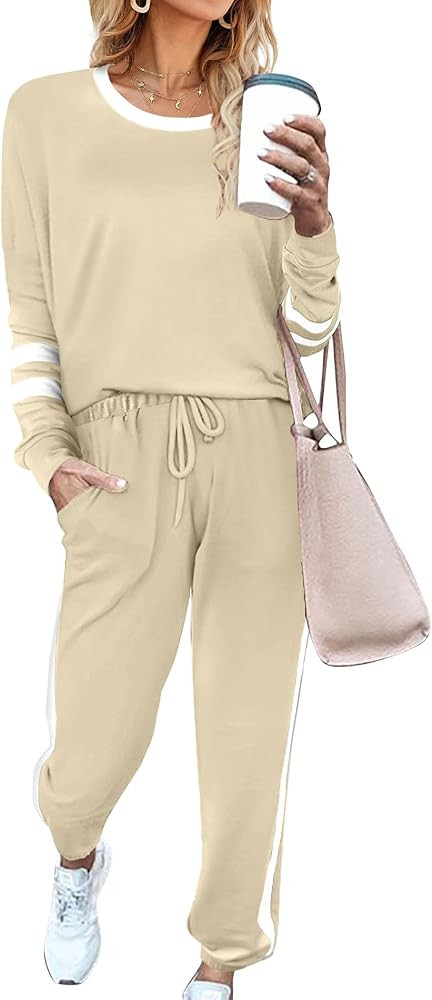 Aloodor Sweatsuit for Women 2 Piece Outfits for Womens Crewneck Sweatshirts Pullover | Amazon (US)