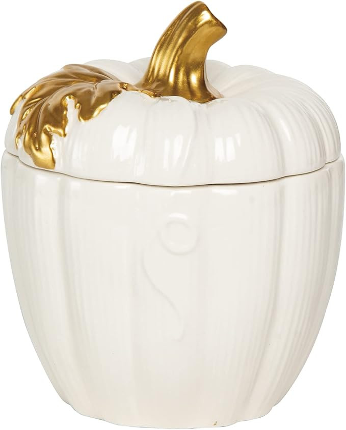 One Holiday Way 6-Inch Decorative White Ceramic Pumpkin Container w/ Lid & Metallic Gold Stem - E... | Amazon (US)