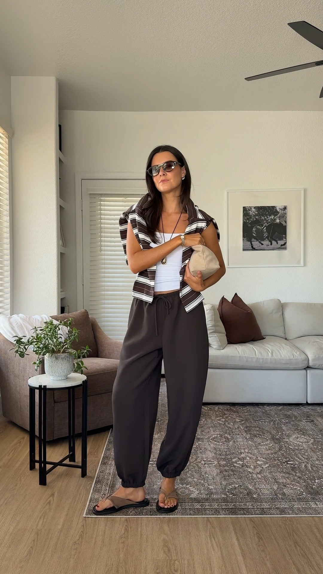 Styling balloon pants for the transition to fall! I am 5’7” and wear size small (regular length) in the pants, XS in the bra-free top, and small in the striped tee!