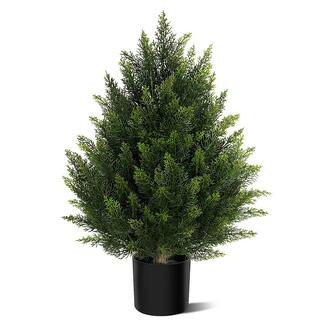 Vitalismo 2 ft. Artificial Topiary Cedar Tree, Faux Pine Shrub Plant with Black Pot Artificial Pl... | The Home Depot