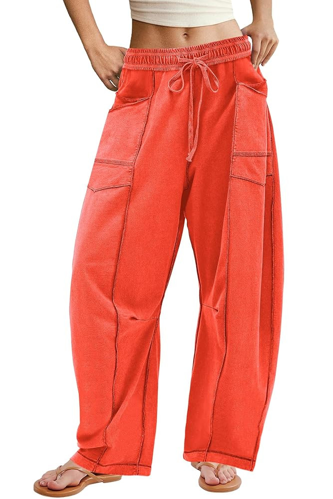 ReachMe Womens Barrel Baggy Sweatpants High Waisted Wide Leg Pants Drawstring Beach Pants Summer ... | Amazon (US)