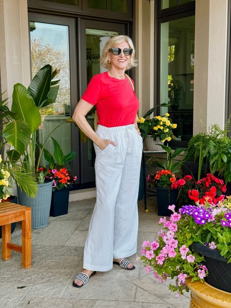 Sometimes the simplest outfits are the ones that make you feel the most confident. ❤️

A classic red tee, relaxed linen pants, and comfortable slides… it’s an easy combination that never lets you down. I love how the pop of red adds a little personality, while the linen keeps everything feeling light, effortless, and perfect for warmer days.

This is the kind of outfit I’d wear on repeat—whether it’s running errands, meeting friends for lunch, or enjoying a relaxed weekend. Comfortable doesn’t have to mean compromising on style.

#LTKSeasonal #LTKOver40 #LTKootd