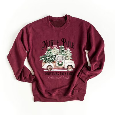 Simply Sage Market Women's Graphic Sweatshirt North Pole Tree Farm - S - Maroon | Target
