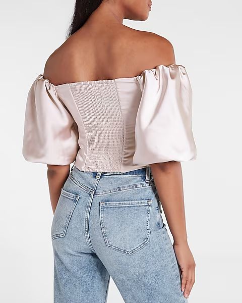 Satin Wrapped Off The Shoulder Crop Top | Express