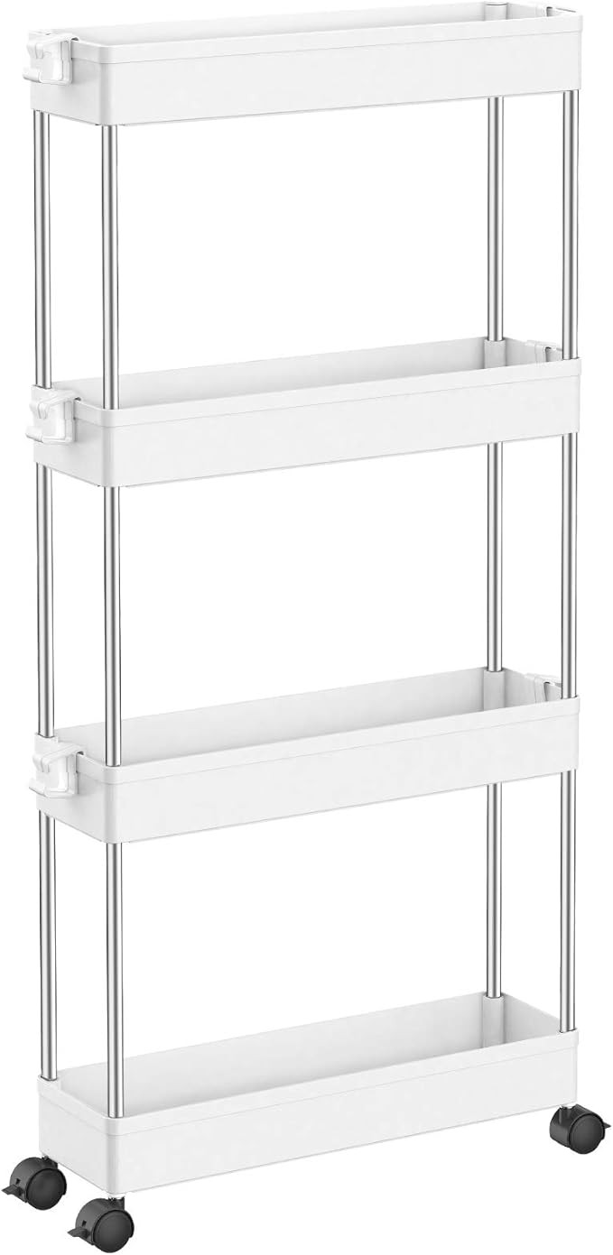 SPACEKEEPER 4 Tier Slim Storage Cart Mobile Shelving Unit Organizer Slide Out Storage Rolling Uti... | Amazon (US)