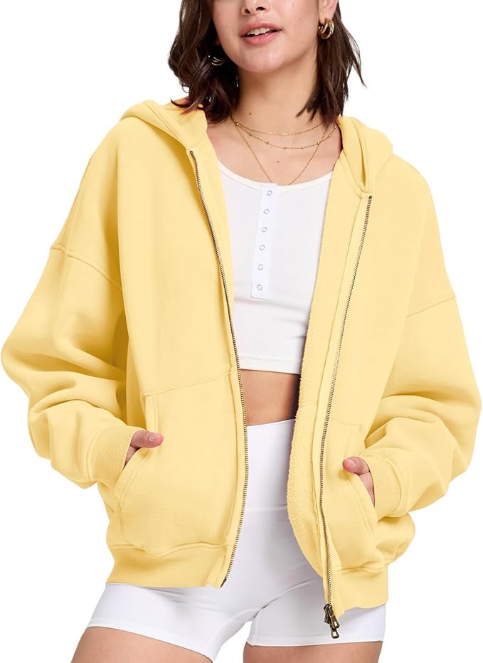 Dnzzs Womens Zip Up Hoodie Oversized Acid Wash Sweatshirts Heavyweight Fall Fashion Outfits Casua... | Amazon (US)