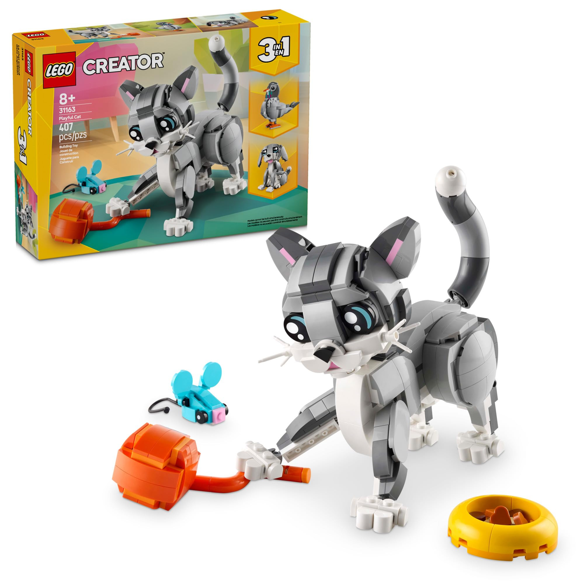 LEGO Creator 3 in 1 Playful Cat Toy - Building Toy with 3 Building Options, Cat, Dog, or Pigeon -... | Amazon (US)