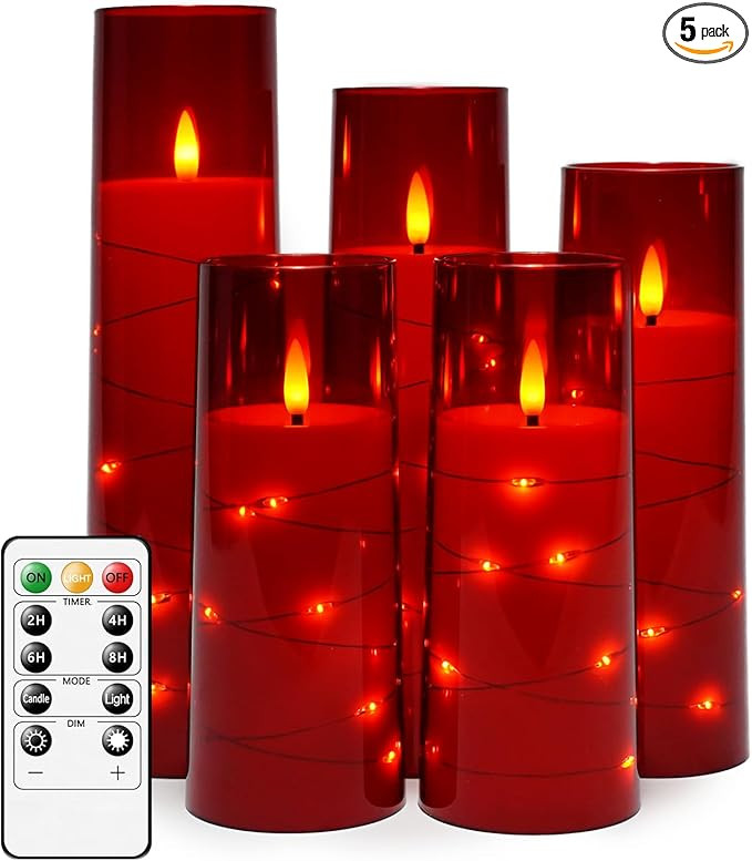 Flameless LED Candles with Timer 5 Pc Flickering Flameless Candles for Romantic Ambiance and Home... | Amazon (US)