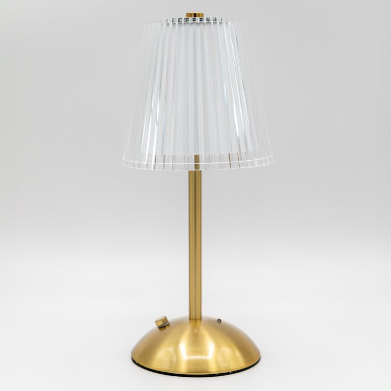 Portable and Rechargeable 11.8" Touch Lamp with Clear Pleated Acrylic Shade and Gold Base with Mu... | Walmart (US)