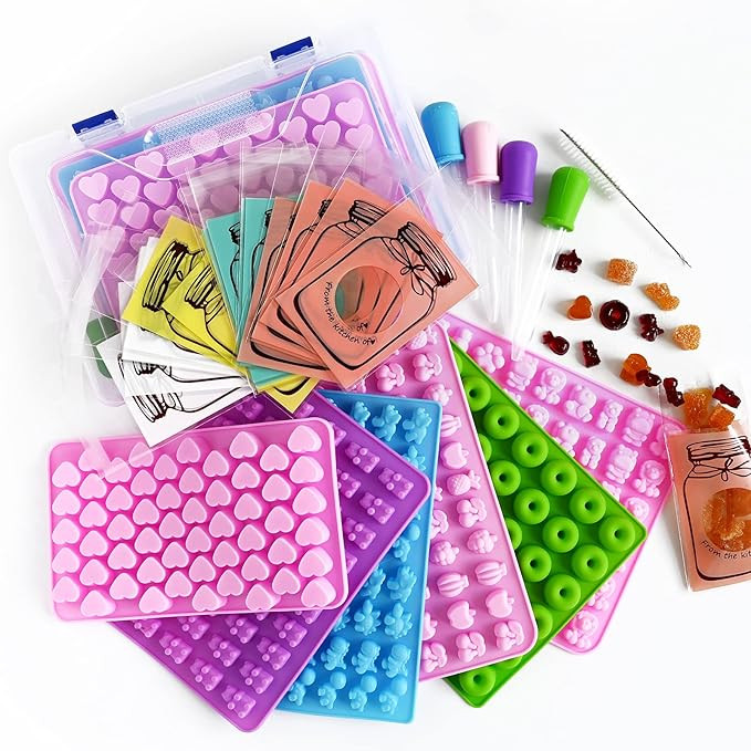 Gummy Bear Molds Silicone 32PCS, Non-stick Chocolate Candy Mold 18 Shapes for 327 Candies, With 4... | Amazon (US)