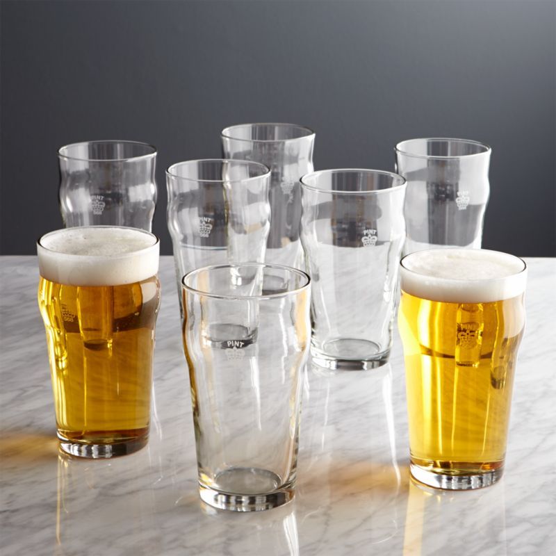 Pint Glass Tumblers with Crown, Set of 8 + Reviews | Crate & Barrel | Crate & Barrel