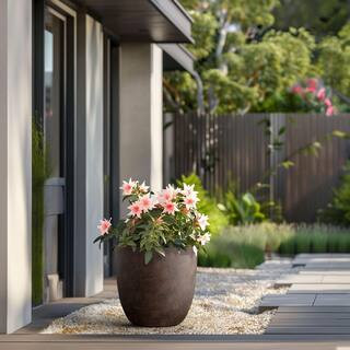 18 in. Large Earthy Brown Concrete Round Planter / Pot with Drainage Holes | The Home Depot