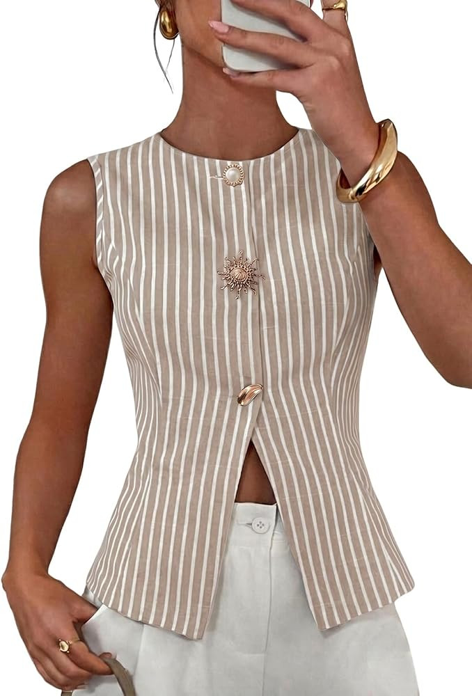 EVALESS Business Casual Tops for Women Work Vest Top Waistcoats | Amazon (US)